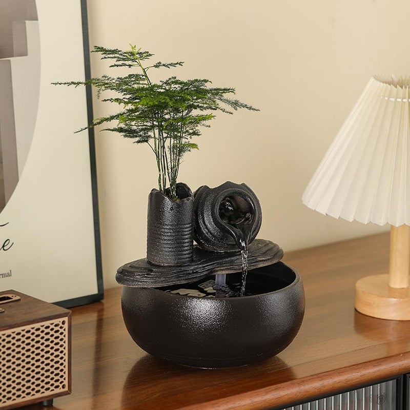 Andady Ceramic Tabletop Fountain Water Feature Fall Indoor and Outdoor Decoration (Black Pot A150) - Image 4